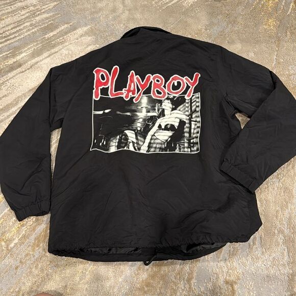 Playboy Pacsun Hardcore Jacket light windbreaker size S in EUC black snap button - Picture 4 of 9